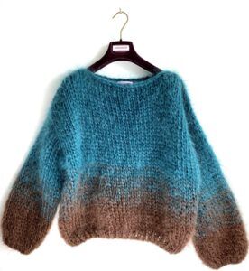 two tone mohair sweater petrol en bruin Maison Ose